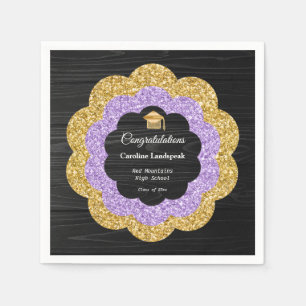 Floral Purple & Gold Glitter Graduation Party Napkin