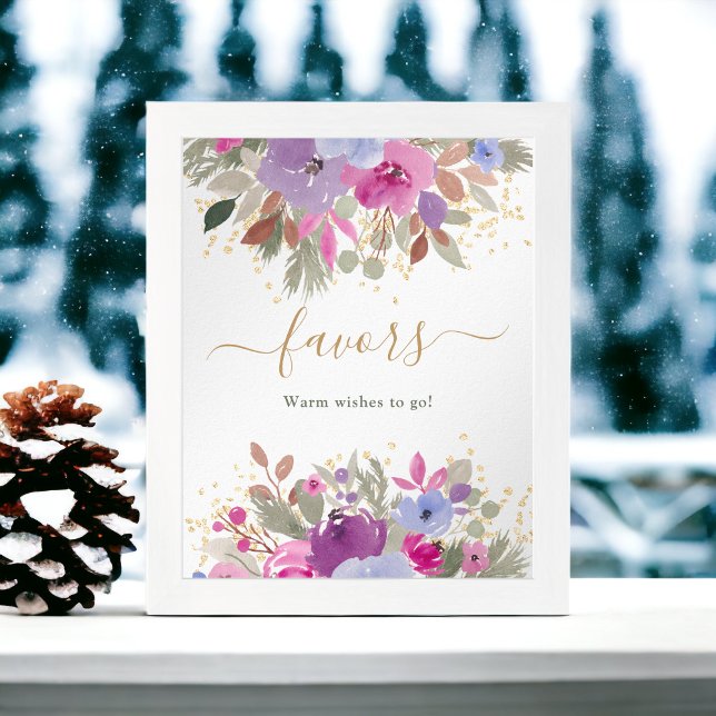 Floral Purple Gold Winter favours bridal shower Poster (Floral Purple Gold Winter favors bridal shower Poster)