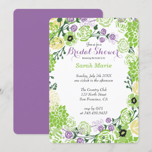 Floral Purple & Green Flower Wreath Invitation