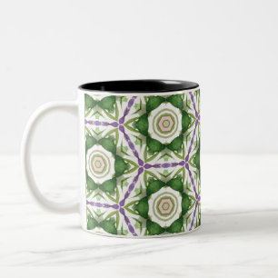 Floral Purple Green Geometric  Two-Tone Coffee Mug