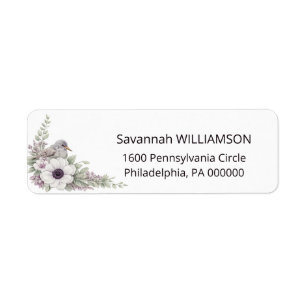 Floral Purple Green Songbirds Address Label