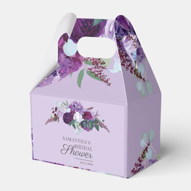 Floral Purple Greenery Botanical Bridal Shower Favour Box (Front Side)