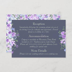 Floral Purple, Grey Calligraphy Wedding Details Enclosure Card