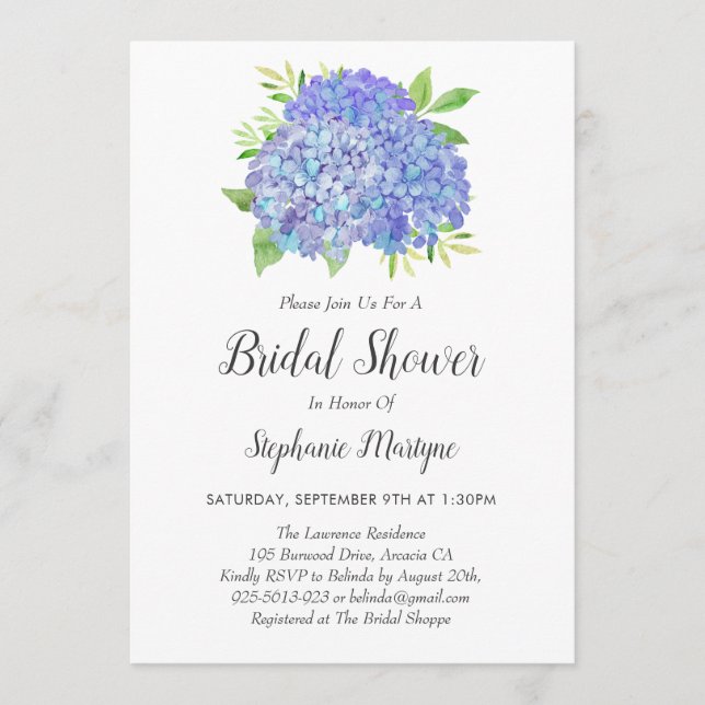 Floral Purple Hydrangea Bouquet Bridal Shower Invitation (Front)