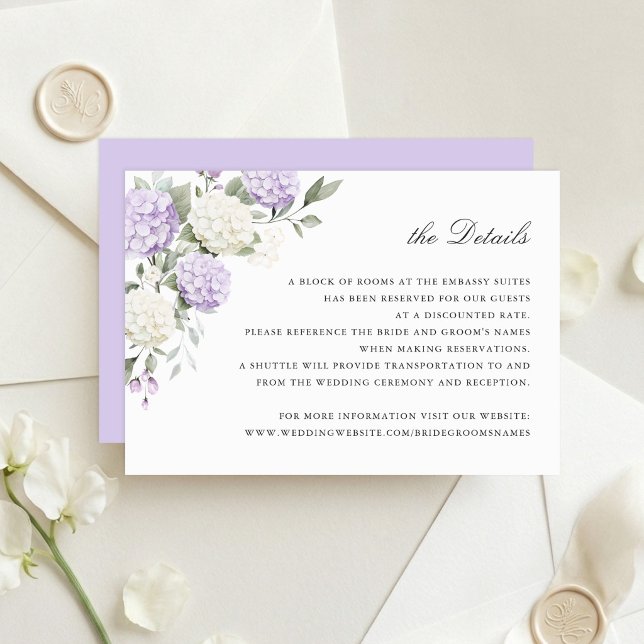 Floral Purple Hydrangea Greenery Wedding Details Invitation (Creator Uploaded)