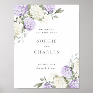 Floral Purple Hydrangea Wedding Welcome Sign