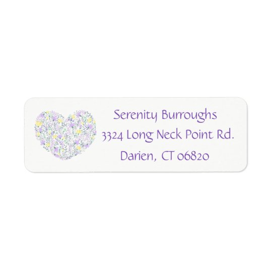 Floral Purple Lavender Heart Love Flowers Return Address Label