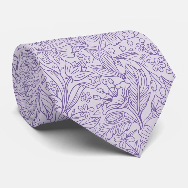 Floral Purple Lavender Neck Tie (Rolled)