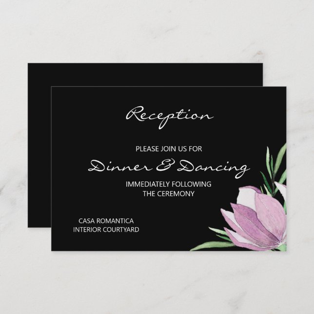 Floral Purple Magnolia Watercolor Reception Enclosure Card (Front/Back)