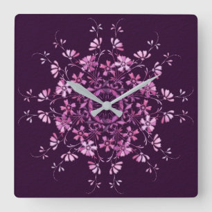 Floral purple mandala. square wall clock