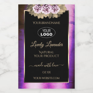 Floral Purple Marble Black Product Labels Add Logo