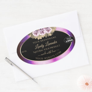 Floral Purple Marble Black Product Labels Add Logo