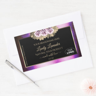 Floral Purple Marble Black Product Labels Add Logo