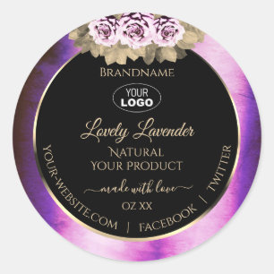 Floral Purple Marble Black Product Labels Add Logo