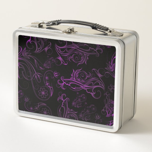 Floral Purple Metal Lunch Box (Front)