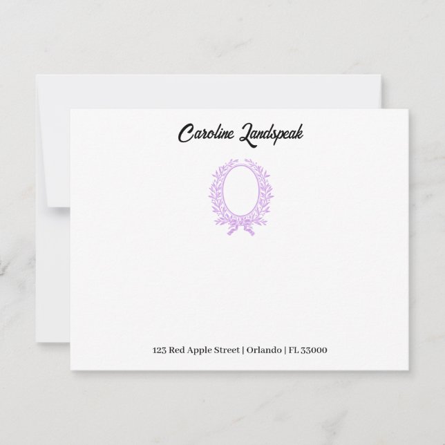 Floral Purple Mirror Monogrammed Card (Front)