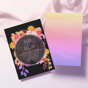 Floral Purple Orange and Black Wedding Invitation
