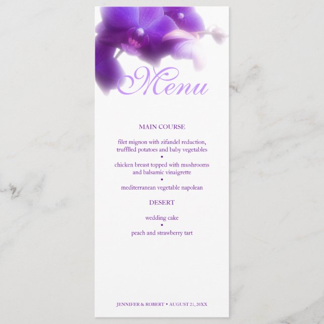 Floral Purple Orchid Wedding Dinner Menu (Front)
