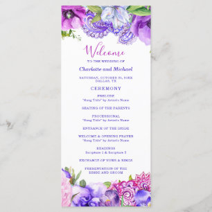 Floral Purple Paisley Chic Modern Boho Wedding Programme