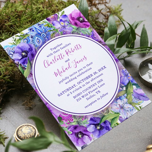 Floral Purple Paisley Watercolor Wedding Invitation (Creator Uploaded)