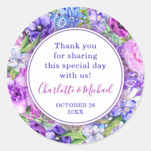 Floral Purple Paisley Watercolor Wedding Stickers