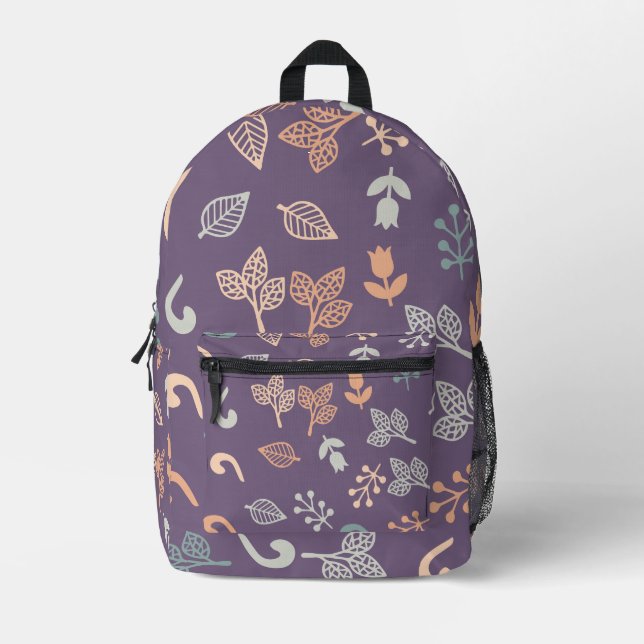Floral Purple Pattern Printed Backpack (Front)