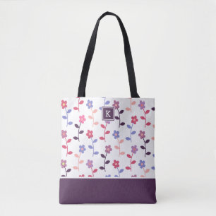 Floral Purple Pattern with Monogram Tote Bag