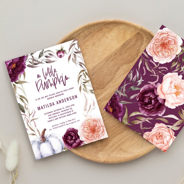 floral Purple peach pumpkin fall baby shower Card (Creator Uploaded)