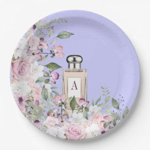 Floral Purple Perfume Bottle Mothers Day Pretty Paper Plate