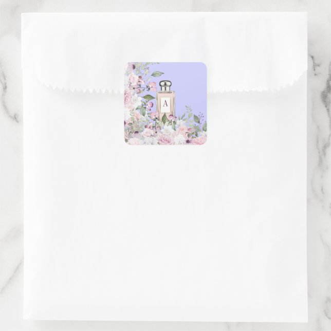 Floral Purple Perfume Bottle  Mothers Day Pretty  Square Sticker (Bag)