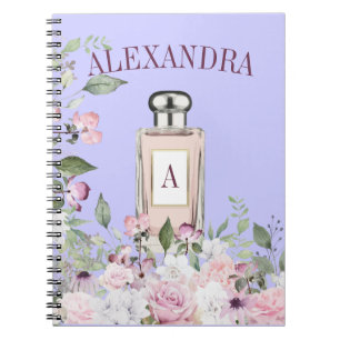 Floral Purple Perfume Bottle Pretty Monogram Notebook