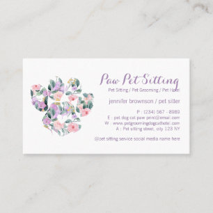 Floral Purple Pet Sitter Grooming Paw Business Card