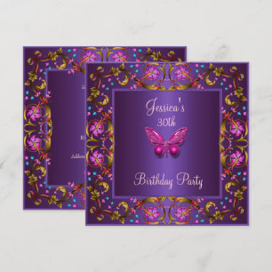 Floral Purple Pink Butterfly 30th Birthday Party Invitation