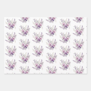 Floral Purple Pink Flowers Lavender Floral Wrapping Paper Sheet