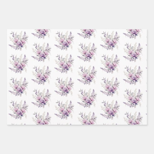 Floral Purple Pink Flowers Lavender Floral Wrapping Paper Sheet (Front)