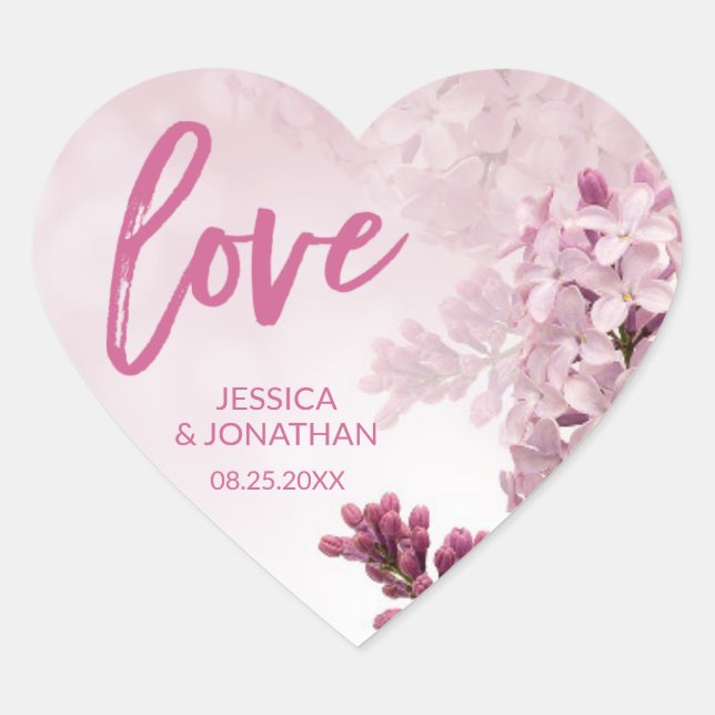 Floral Purple Pink Lilac Theme LOVE Wedding HEART Heart Sticker (Front)
