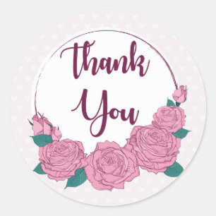 Floral Purple Pink Roses Thank You Lavender Hearts Classic Round Sticker