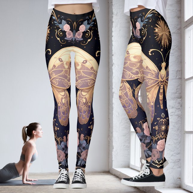 Floral Purple Pink Yellow Butterfly Yoga  Leggings (Floral Purple Pink Yellow Butterfly Yoga  Leggings)