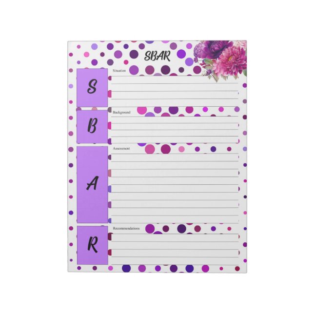 Floral Purple Polka Dots _ SBAR Temp Notepad (Rotated)