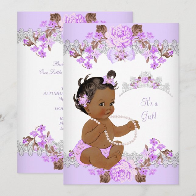 Floral Purple Princess Baby Shower Ethnic Girl Invitation (Front/Back)
