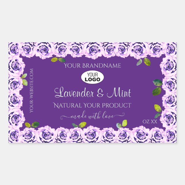 Floral Purple Product Labels Blooming Roses Logo (Front)
