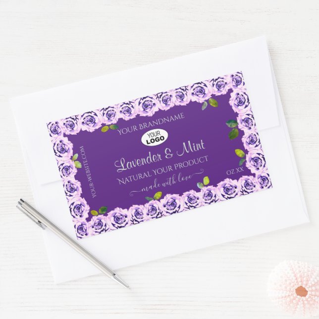 Floral Purple Product Labels Blooming Roses Logo (Envelope)