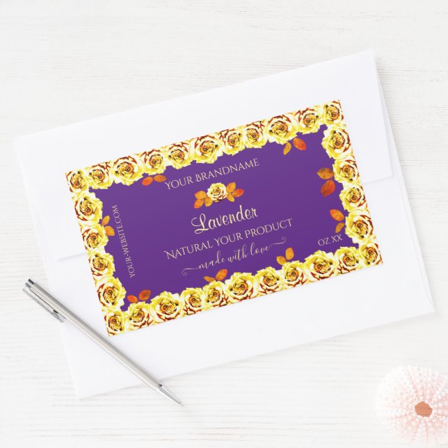 Floral Purple Product Packaging Label Yellow Roses (Envelope)