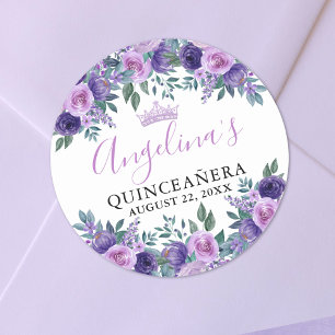 Floral Purple Quinceanera Classic Round Sticker