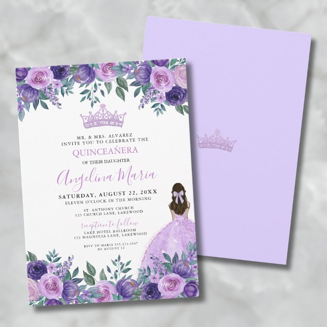 Floral Purple Quinceanera Invitation (Floral Purple Quinceanera Invitation)