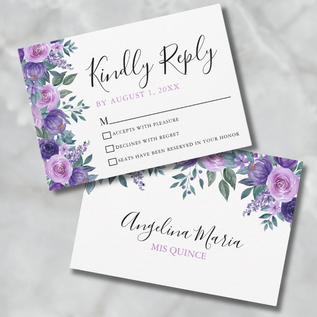 Floral Purple Quinceanera RSVP Card (Floral Purple Quinceanera RSVP Card)