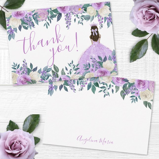 Floral Purple Quinceañera Thank You Card (Floral Purple Quinceañera Thank You Card)