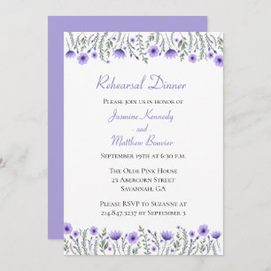 Floral Purple Rehearsal Dinner Watercolor Flowers Invitation