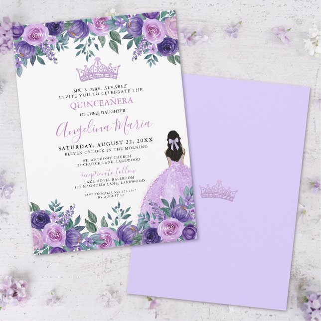 Floral Purple Rose Quinceanera Invitation (Floral Purple Rose Quinceanera Invitation)
