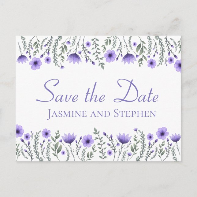 Floral Purple Save the Date Wedding Engagement Postcard (Front)